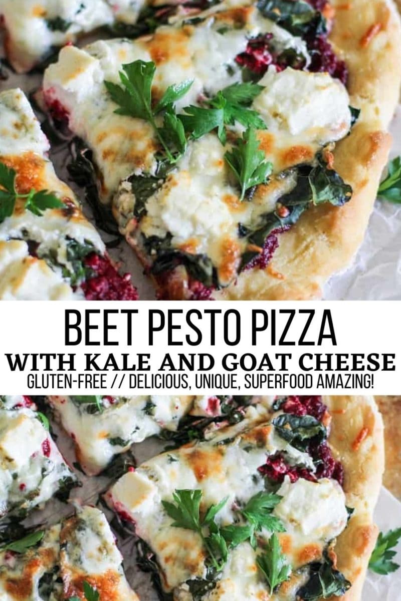 Beet Pesto Pizza with Kale and Goat Cheese - a unique, delicious vegetarian pizza recipe that is loaded with flavor and nutrients!