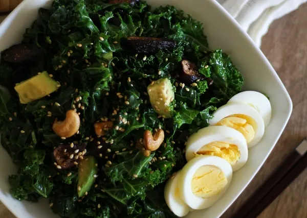 Blanched Kale Salad with Sesame Dressing, Figs, and Avocado
