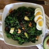 Blanched Kale Salad with Sesame Dressing with Figs and Avocado
