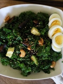 Blanched Kale Salad with Sesame Dressing with Figs and Avocado