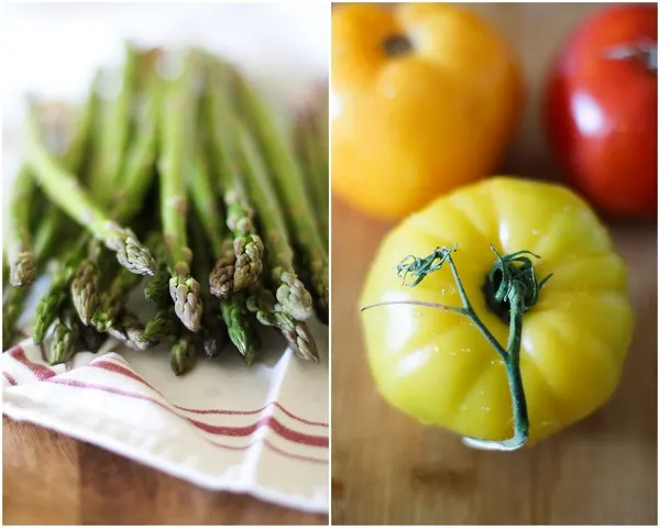 Roasted Asparagus and Tomato Toasts with Mustard Aioli