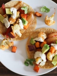 Roasted Vegetable Tacos with Cumin Cashew Cream