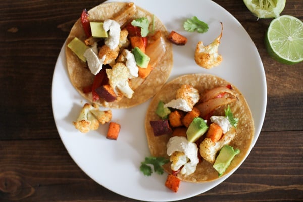Roasted Vegetable Tacos with Cumin Cashew Cream