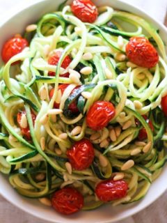 Zucchini Noodles with Roasted Tomatoes and Lemon-Garlic Sauce