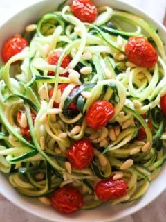 Zucchini Noodles with Roasted Tomatoes and Lemon-Garlic Sauce