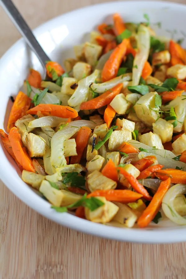 Roasted Celery Root and Carrots with Parsley, Dill, and Lemon