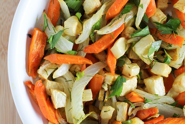 Roasted Celery Root and Carrots with Lemon, Parsley, and Dill