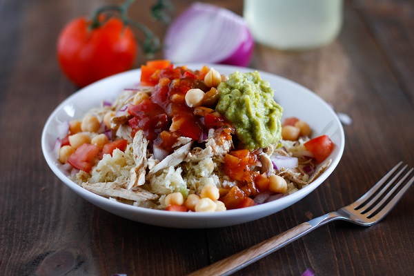 Shredded Chicken Cauliflower Rice Burrito Bowls