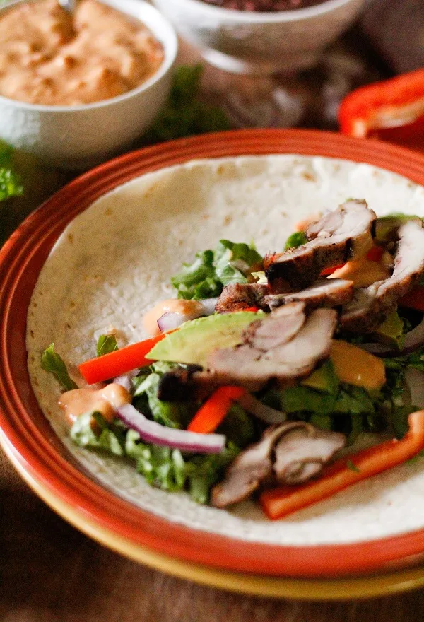 Southwest Grilled Tequila Chicken Wraps with refried black beans and salsa con queso @PacificFoods