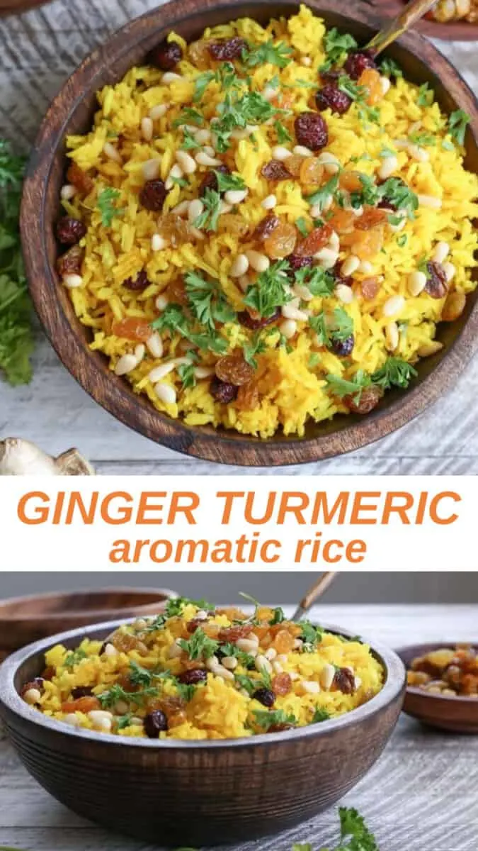 Ginger turmeric basmati aromatic rice – a unique and delicious Middle Eastern side dish perfect for pairing with your favorite entrees.