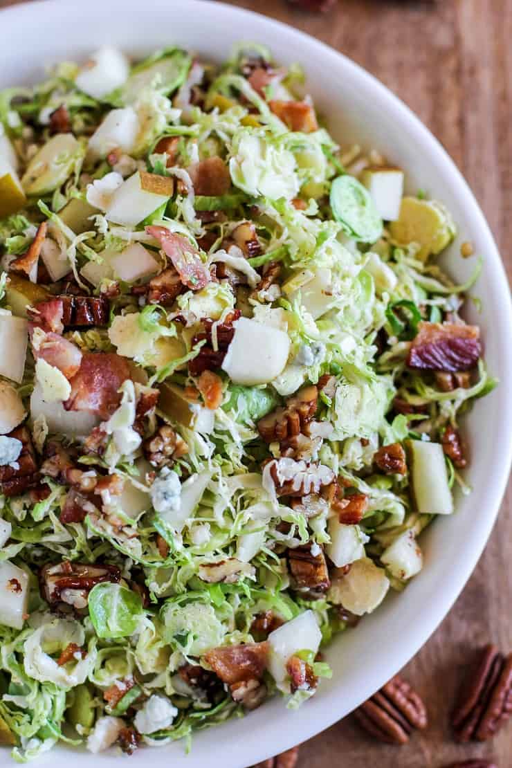 Brussels Sprout Chopped Salad with Warm Bacon Vinaigrette