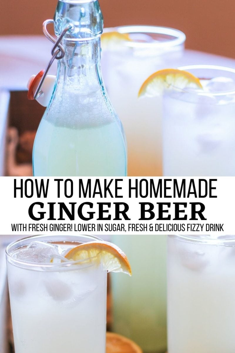 Collage for pinterest on how to make homemade ginger beer