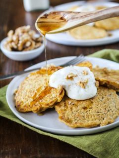 Gluten-Free Butternut Squash Pancakes - a delicious, healthy pancake recipe from TheRoastedRoot.net