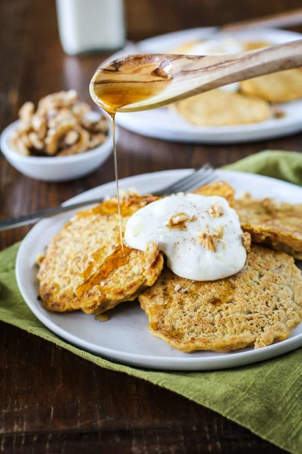 Gluten-Free Butternut Squash Pancakes - a delicious, healthy pancake recipe from TheRoastedRoot.net