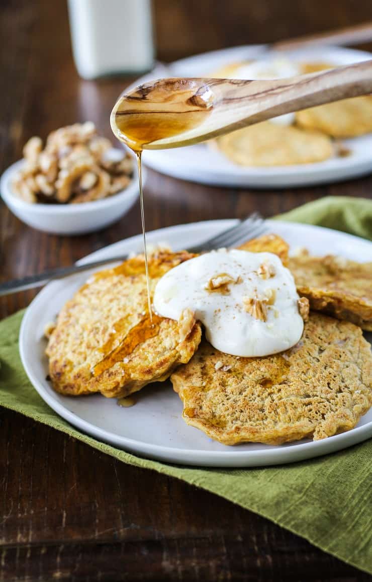 Gluten-Free Butternut Squash Pancakes - a delicious, healthy pancake recipe from TheRoastedRoot.net