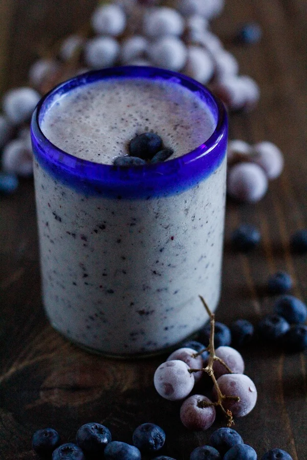 Grape and Blueberry Protein Smoothie with a secret protein ingredient