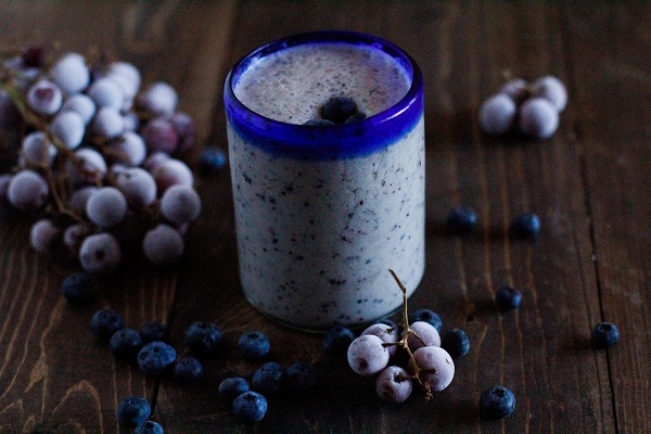 Grape and Blueberry Protein Smoothie with a secret protein ingredient