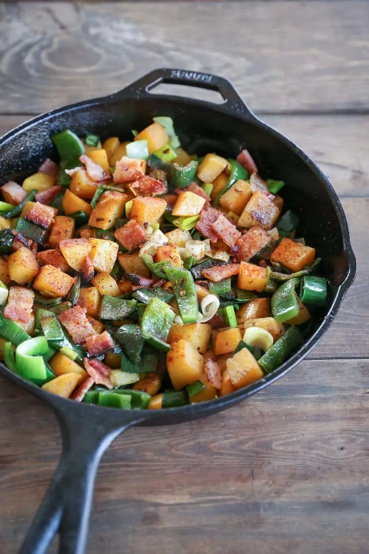 Rutabaga Hash with Chiles and Bacon - a nutritious breakfast perfect for starting the day off right! #paleo #healthy #breakfast