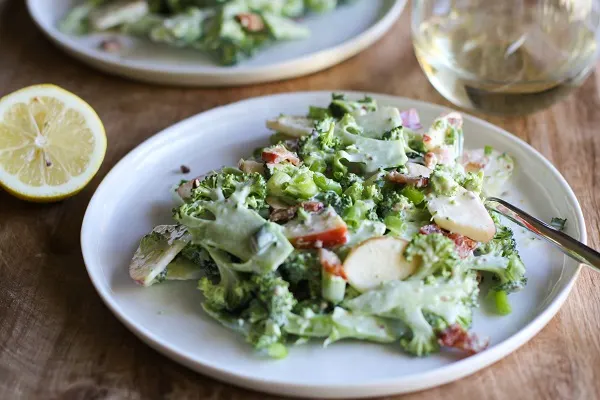 Shaved Broccoli-Apple Salad with Bacon and Creamy Dijon Dressing