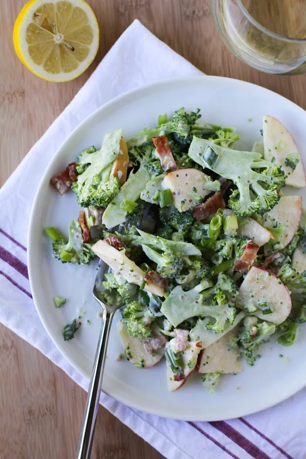 Shaved Broccoli-Apple Salad with Bacon and Creamy Dijon Dressing