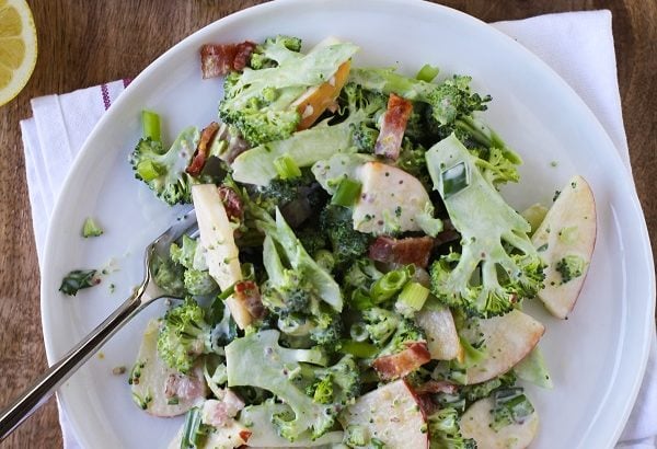 Shaved Broccoli-Apple Salad with Bacon and Creamy Dijon Dressing