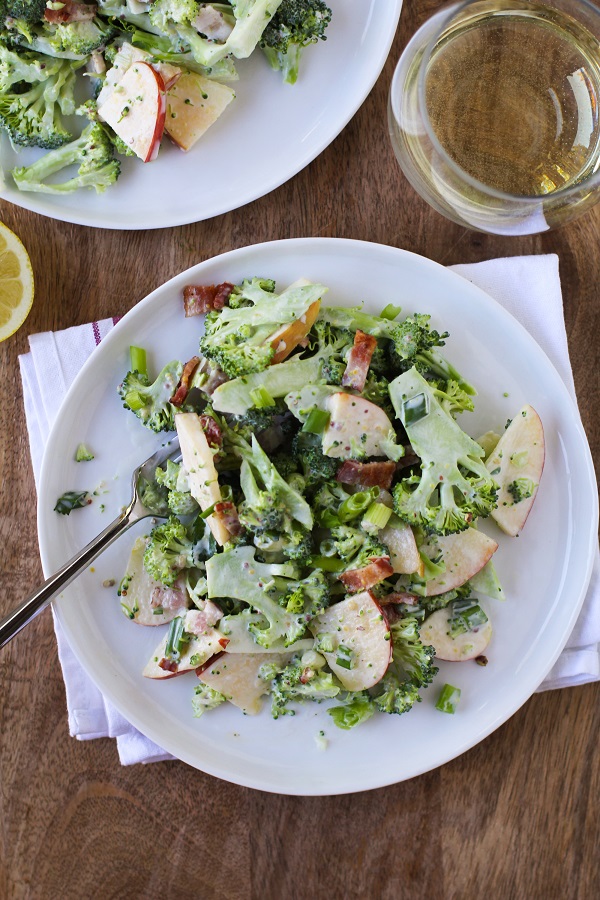 Shaved Broccoli-Apple Salad with Bacon and Creamy Dijon Dressing