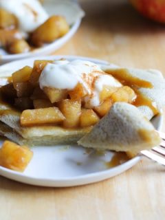 Cheddar Cheese Crepes with Spiced Apples and Salted Caramel | gluten free and naturally sweetened