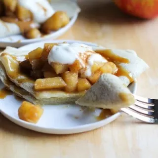 Cheddar Cheese Crepes with Spiced Apples and Salted Caramel | gluten free and naturally sweetened
