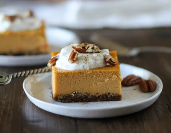 Maple Pumpkin Cheesecake Bars | gluten free and naturally sweetened