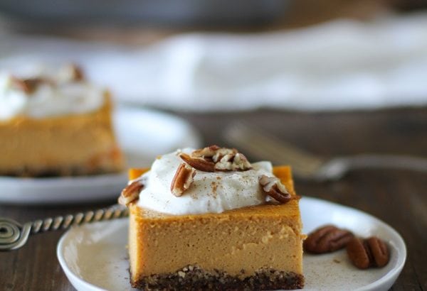 Maple Pumpkin Cheesecake Bars | gluten free and naturally sweetened