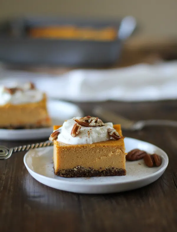 Maple Pumpkin Cheesecake Bars | gluten free and naturally sweetened