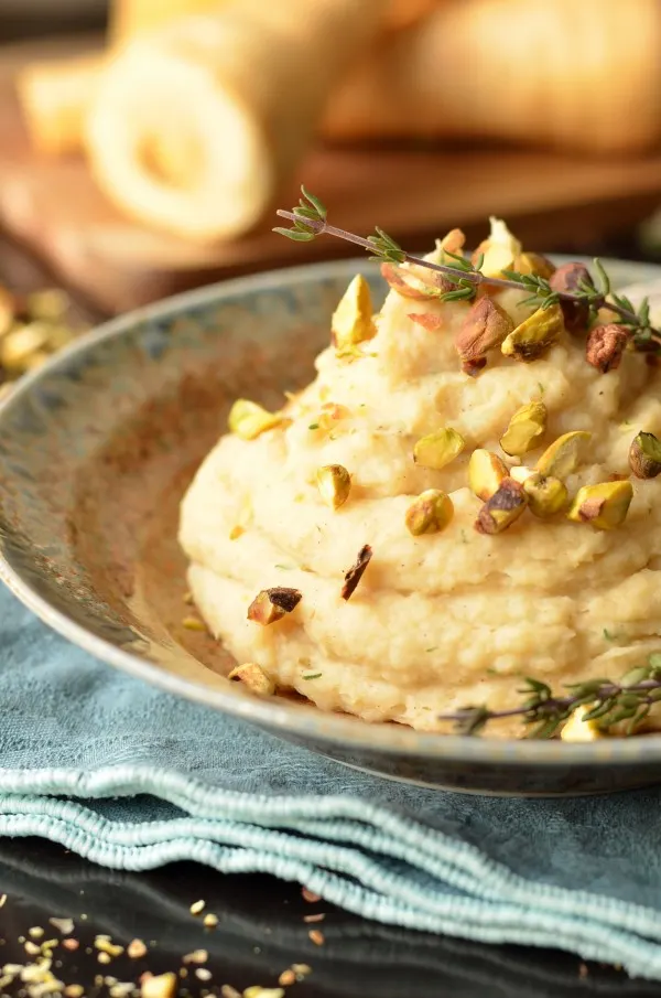 Browned Butter Mashed Parsnips with Corriander and Thyme