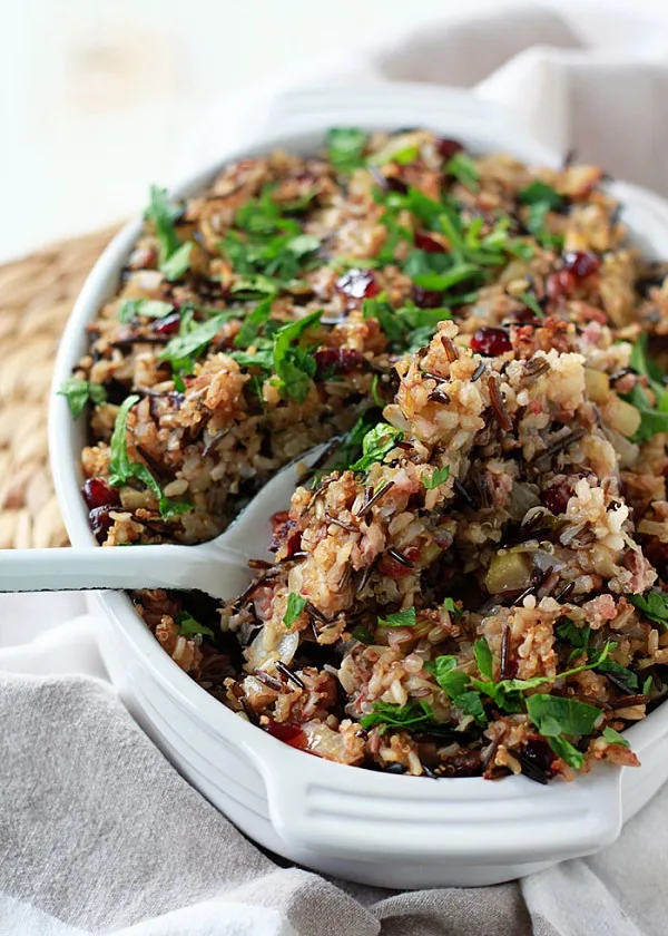 Herbed Wild Rice and Quinoa Stuffing #glutenfree #Thanksgiving