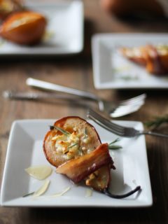 Bacon Wrapped Roasted Pears with Goat Cheese and Honey @roastedroot #appetizer #thanksgiving