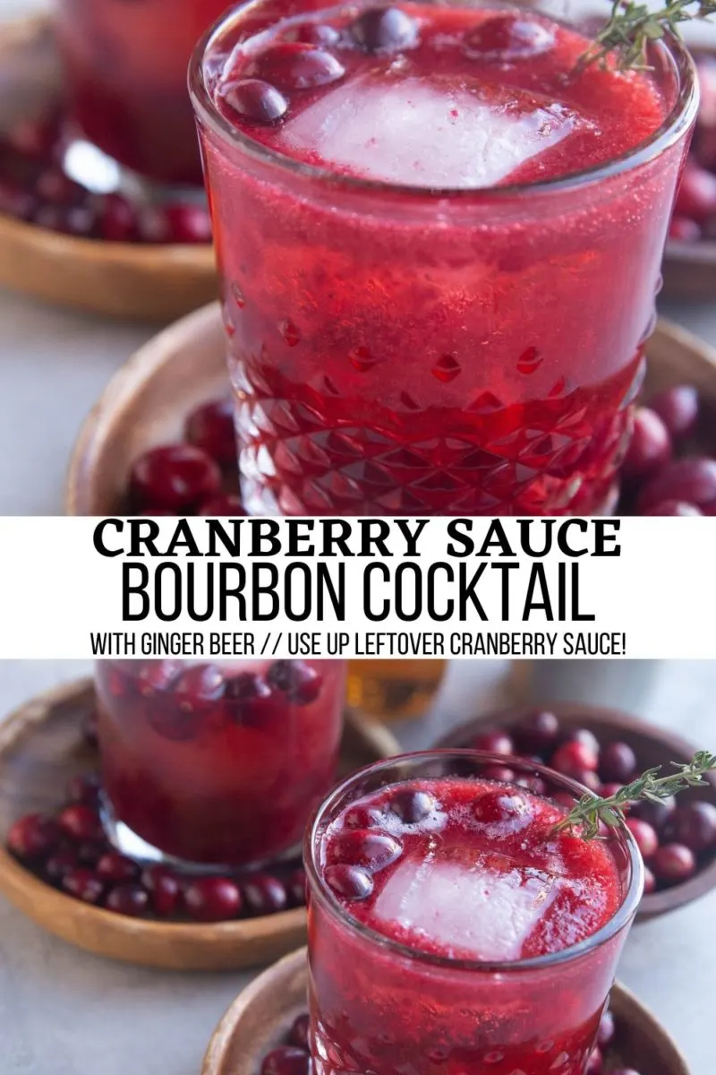 Cranberry Sauce Bourbon Cocktail made with cranberry sauce from Thanksgiving! A delicious festive boozy beverage that is lower in added sugar!