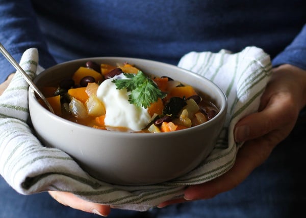 Fall Harvest Vegetarian Chili with Butternut Squash, Sweet Potato, Apples, and Soy Beans #SoyInspired #sponsored #ad