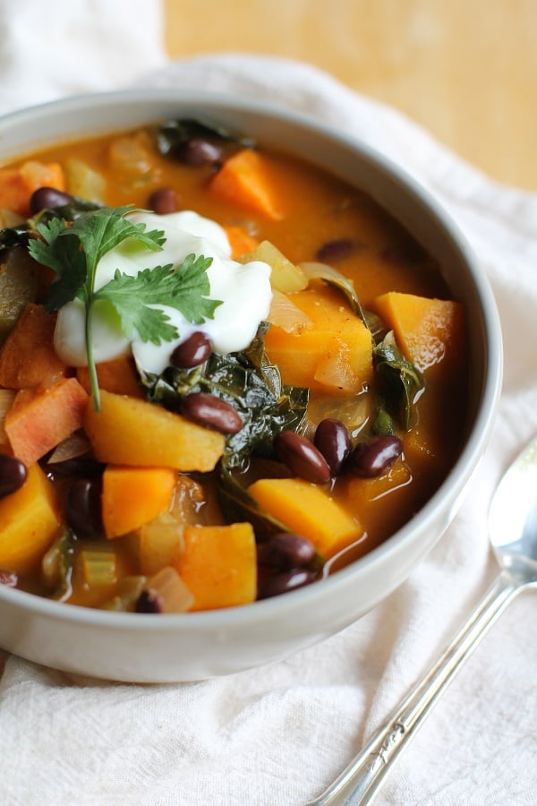 Fall Harvest Vegetarian Chili with Butternut Squash, Sweet Potato, Apples, and Soy Beans #SoyInspired #sponsored #ad