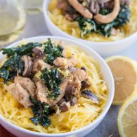 Chicken Garlic Spaghetti Squash with Kale and Mushrooms - an easy healthy dinner recipe that is paleo, low-carb and whole30