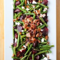 Green Beans and Beets with Bacon, Goat Cheese, Pecans, and Balsamic Reduction