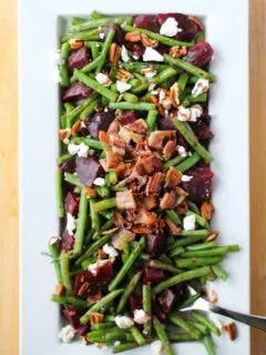 Green Beans and Beets with Bacon, Goat Cheese, Pecans, and Balsamic Reduction