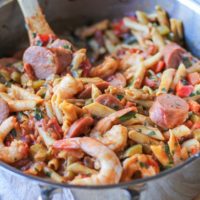 One Pot Shrimp Gumbo Pasta | TheRoastedRoot.net #dinner #recipe #glutenfree