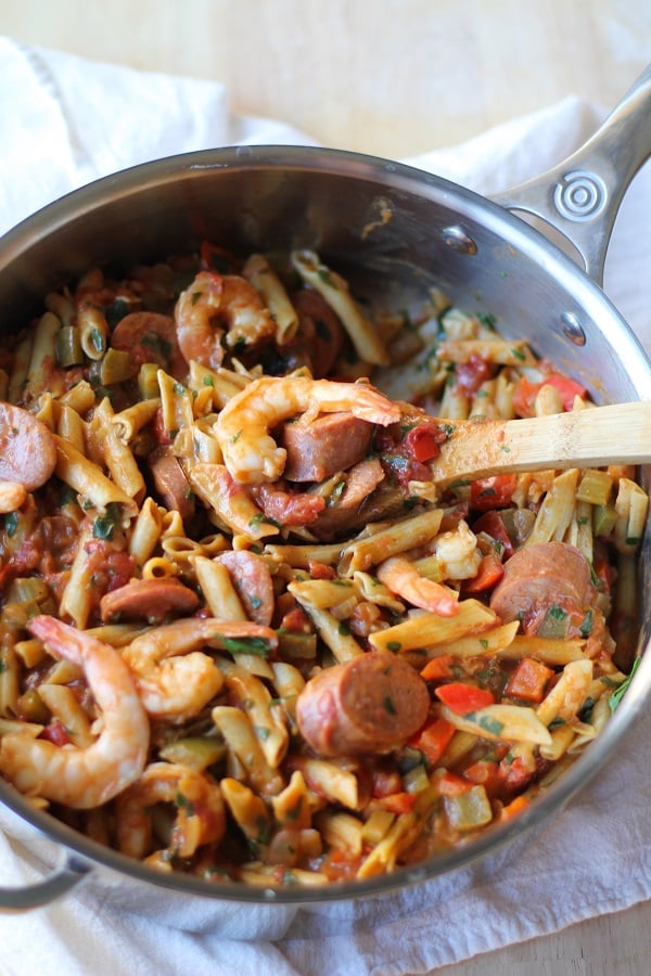 One-Pot Shrimp Gumbo Pasta | easy, healthy, delicious, and gluten-free! @ancientharvest