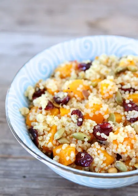 Quinoa Salad with Butternut Squash, Dried Cranberries, and Pepitas #glutenfree #Thanksgiving