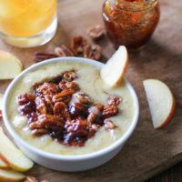 Baked Brie with Boozy Fig-Candied Pecans - a mouth-watering appetizer | TheRoastedRoot,net #holiday #glutenfree #cheese #dip