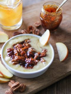 Baked Brie with Boozy Fig-Candied Pecans - a mouth-watering appetizer | TheRoastedRoot,net #holiday #glutenfree #cheese #dip