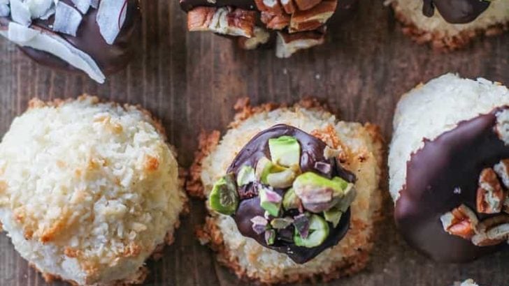 Chocolate-Dipped Coconut Macaroons - a healthy treat that's refined sugar-free, grain-free, and paleo!