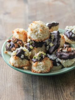 Chocolate-Dipped Coconut Macaroons - a healthy treat that's refined sugar-free, grain-free, and paleo!