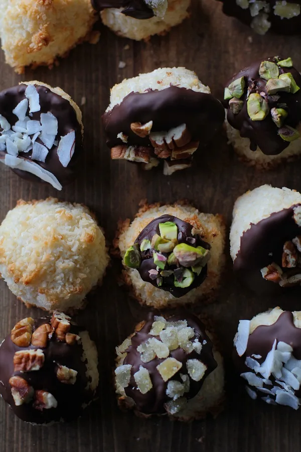 Chocolate Dipped Coconut Macaroons - easy, healthy, gluten free, and almost paleo!