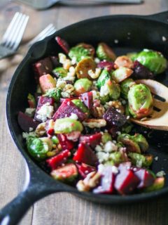 Honey-Glazed Brussels Sprouts and Beets with walnuts and gorgonzola - a healthy side dish