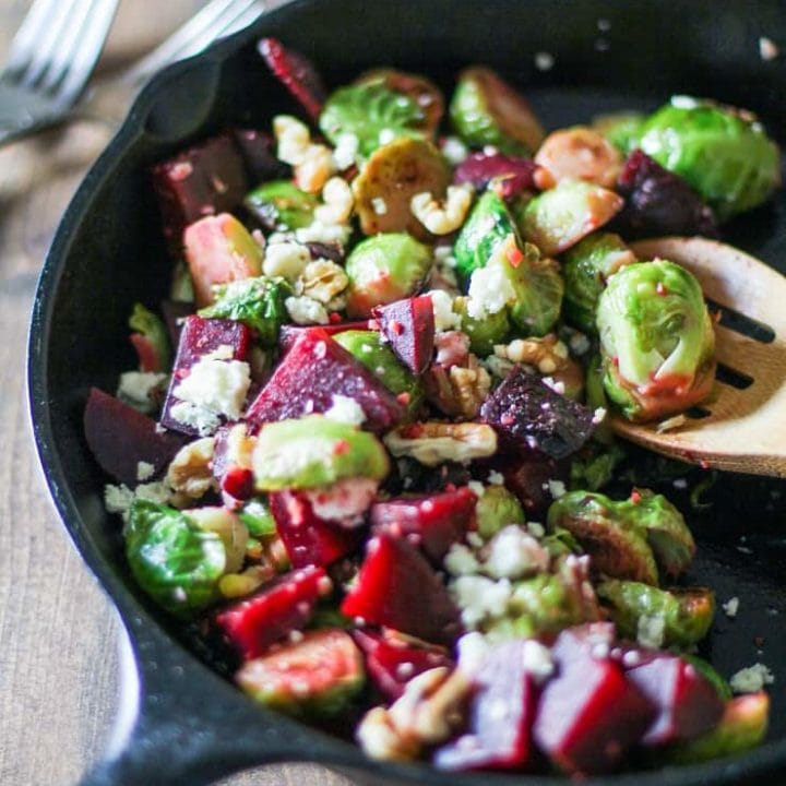 Honey-Glazed Brussels Sprouts and Beets with walnuts and gorgonzola - a healthy side dish
